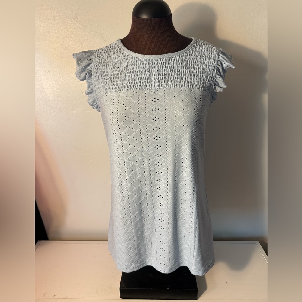 Light Blue Eyelet Women Top